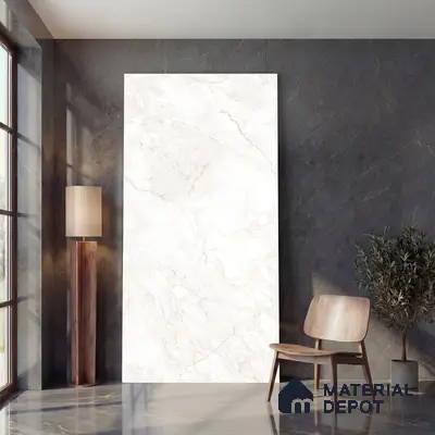 Large Format Endless Floor & Wall Tile TL 10584 Nura White 8 ft x 4 ft Colour Body Vitrified Matte Finish - 9 mm | Suitable for Living Room, Bedroom, Bathroom | Adhesive and Spacers Must be Used During Installation