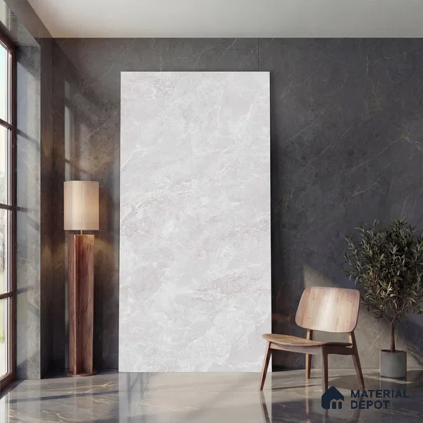Large Format Endless Floor & Wall Tile TL 10585 Vega Silver 8 ft x 4 ft Colour Body Vitrified Matte Finish - 9 mm | Suitable for Living Room, Bedroom, Bathroom | Adhesive and Spacers Must be Used During Installation
