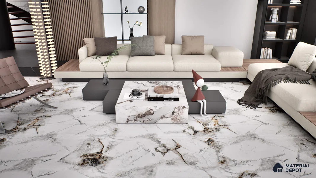 Endless Floor & Wall Tile TL 06258 Ceaseless Glacier White 4 ft x 2 ft Vitrified Matte Finish - 9 mm (Random Design 4) | Suitable for Living Room, Bedroom, Bathroom & Kitchen