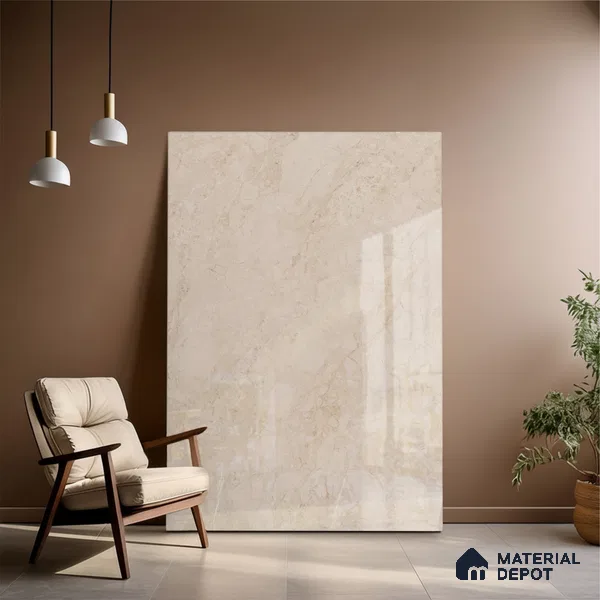 Budget Friendly Large Format Marble Floor Tile TL 04398 Endless Nicole Beige Glossy Finish Vitrified Colorbody Tile - 15 mm | Suitable for Living Room, Bedroom, Office | Adhesive and Spacers Must be Used During Installation