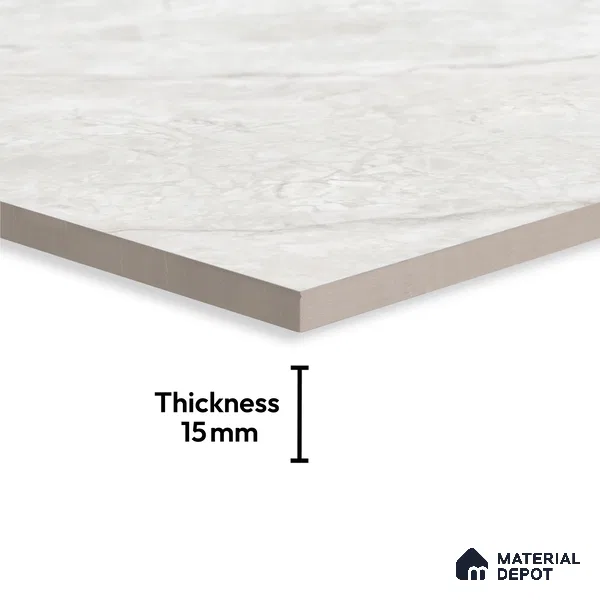 Large Format Marble Floor Tile TL 04405 Endless Prisma White Glossy Finish Vitrified Colorbody Tile - 15 mm | Suitable for Living Room, Bedroom, Office | Adhesive and Spacers Must be Used During Installation
