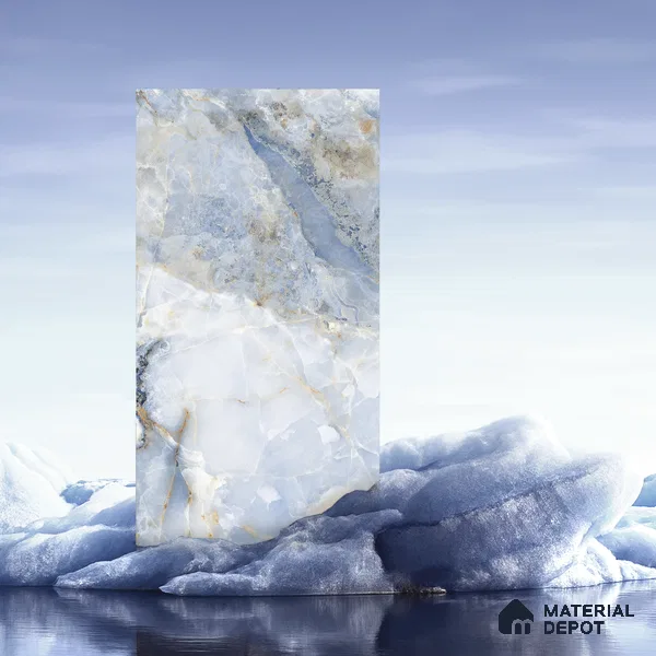Budget Friendly Marble Wall & Floor Tile Value for Money TL 05938 B Terravia Azulora Onyx 4 ft x 2 ft - Vitrified  Glossy Finish - 8.5 mm | 3 Random Designs | Suitable for Living Room, Bedroom & Bathroom