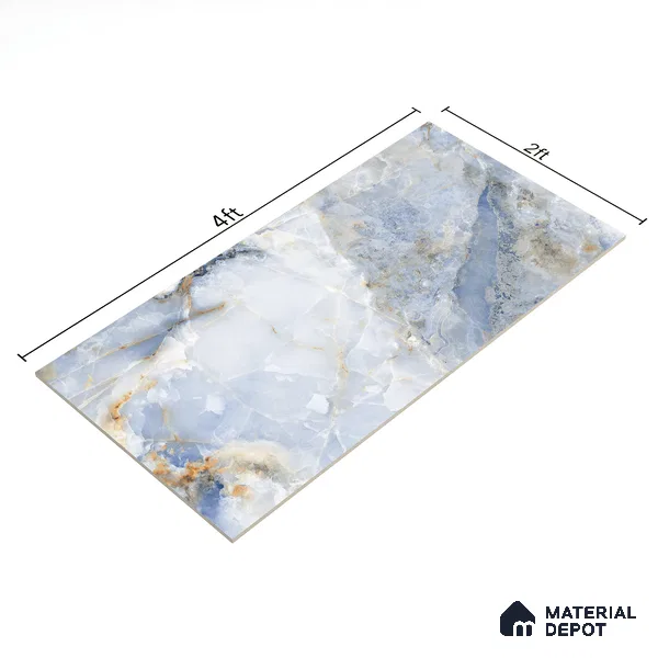 Budget Friendly Marble Wall & Floor Tile Value for Money TL 05938 B Terravia Azulora Onyx 4 ft x 2 ft - Vitrified  Glossy Finish - 8.5 mm | 3 Random Designs | Suitable for Living Room, Bedroom & Bathroom