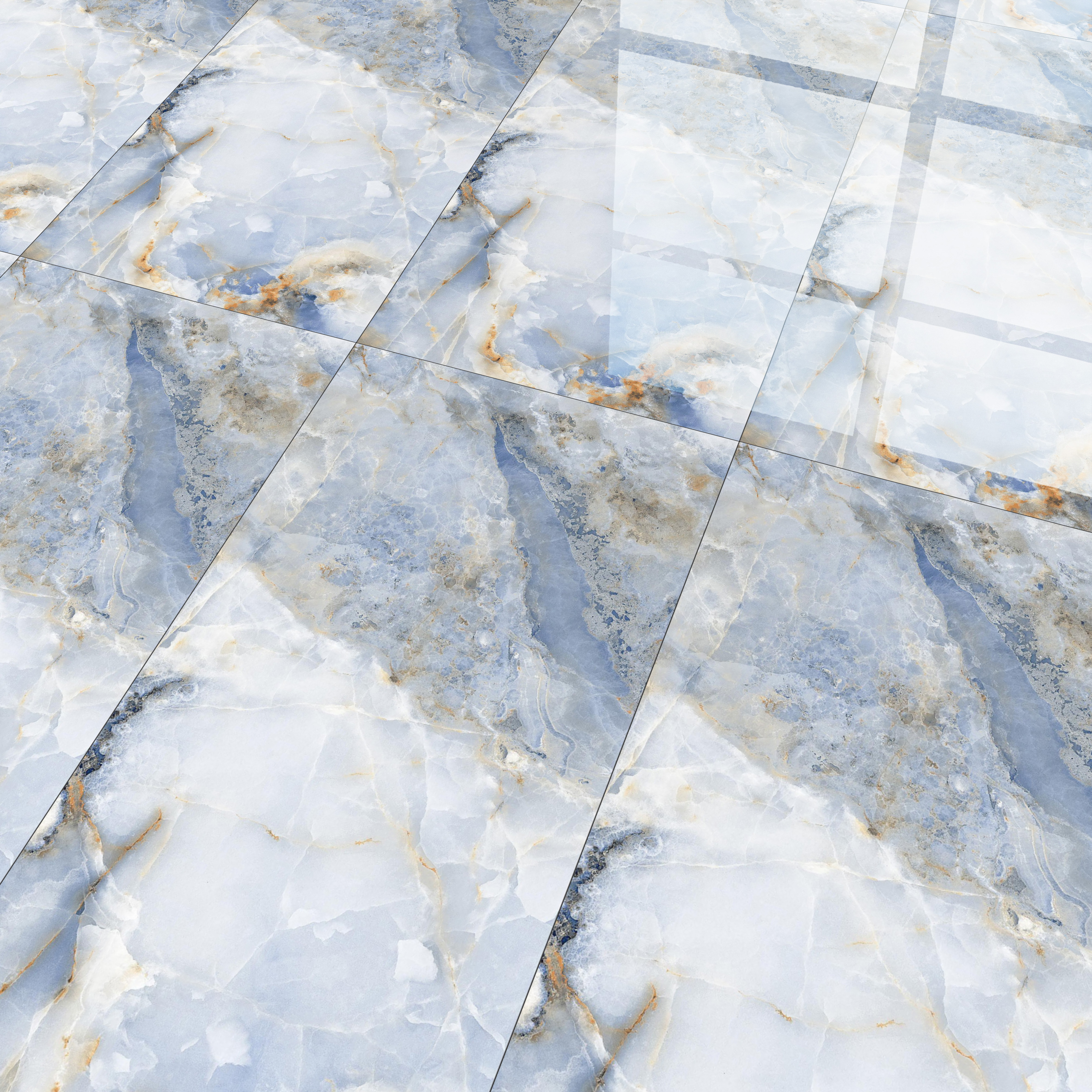 Budget Friendly Marble Wall & Floor Tile Value for Money TL 05938 B Terravia Azulora Onyx 4 ft x 2 ft - Vitrified  Glossy Finish - 8.5 mm | 3 Random Designs | Suitable for Living Room, Bedroom & Bathroom