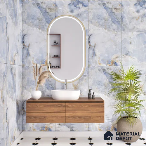Budget Friendly Marble Wall & Floor Tile Value for Money TL 05938 B Terravia Azulora Onyx 4 ft x 2 ft - Vitrified  Glossy Finish - 8.5 mm | 3 Random Designs | Suitable for Living Room, Bedroom & Bathroom