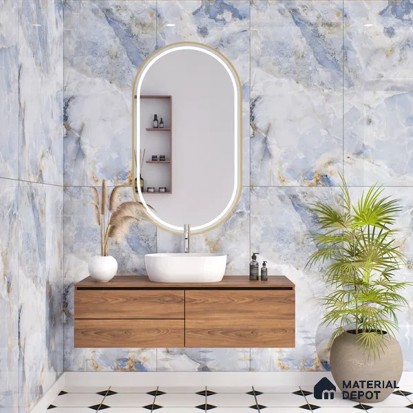 Budget Friendly Marble Wall & Floor Tile Value for Money TL 05938 B Terravia Azulora Onyx 4 ft x 2 ft - Vitrified  Glossy Finish - 8.5 mm | 3 Random Designs | Suitable for Living Room, Bedroom & Bathroom