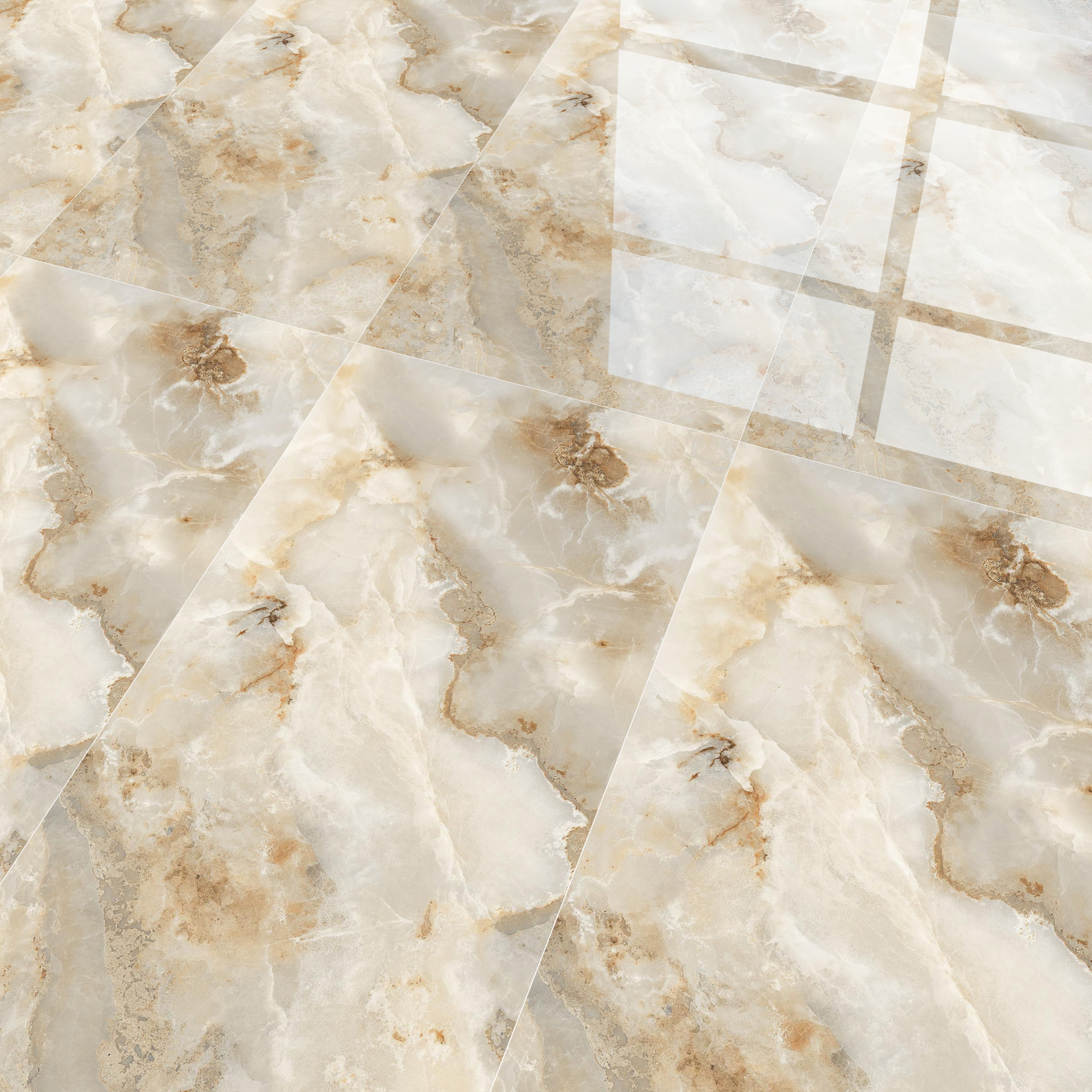 Budget Friendly Endless Wall & Floor Tile Value for Money TL 05938 Terravia Aurix Onyx 4 ft x 2 ft - Vitrified Endless Glossy Finish - 8.5 mm | 7 Random Designs | Suitable for Living Room, Bedroom & Bathroom
