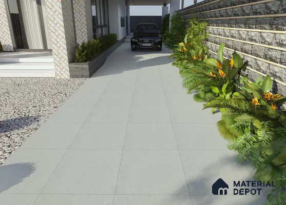 Terrazzo Floor Tile TL 00002 Polo Silver 600 x 600 mm Plain Look Matte Finish Anti Skid Outdoor Vitrified Parking Tile - 12 mm