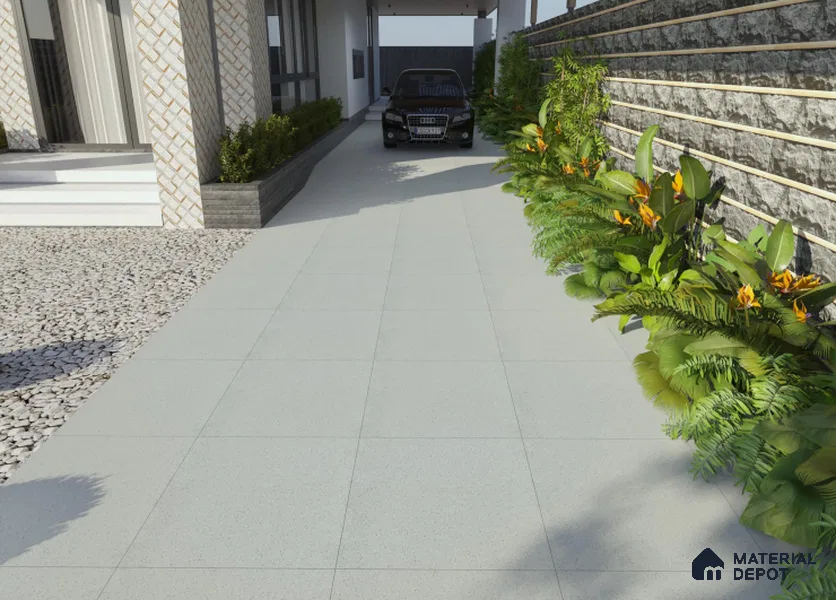 Terrazzo Floor Tile TL 00002 Polo Silver 600 x 600 mm Plain Look Matte Finish Anti Skid Outdoor Vitrified Parking Tile - 12 mm