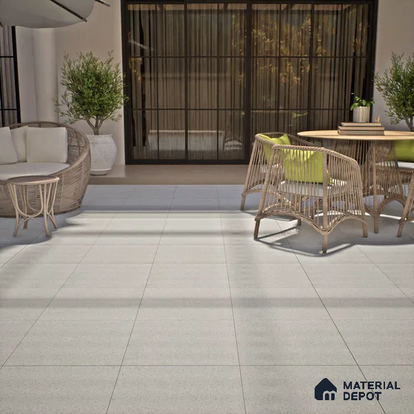 Terrazzo Floor Tile TL 00002 Polo Silver 600 x 600 mm Plain Look Matte Finish Anti Skid Outdoor Vitrified Parking Tile - 12 mm