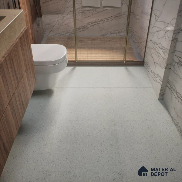 Terrazzo Floor Tile TL 00002 Polo Silver 600 x 600 mm Plain Look Matte Finish Anti Skid Outdoor Vitrified Parking Tile - 12 mm