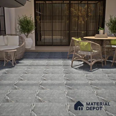 TL 00008 Latina Slate Nero 600 x 600 mm Punch Look Matte Finish Anti Skid Outdoor Vitrified Parking Tile - 12 mm