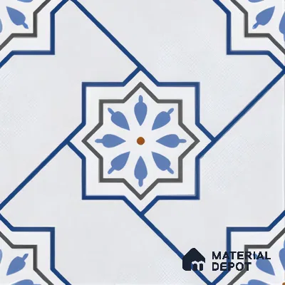 Moroccan Wall & Floor Tile TL 04939 Marrakech Blossom Blues 1 ft x 1 ft Ceramic Matte Finish - 9 mm | Suitable for Bathroom, Kitchen, Balcony | Please Expect a Slight Variation of Pattern (Sample)