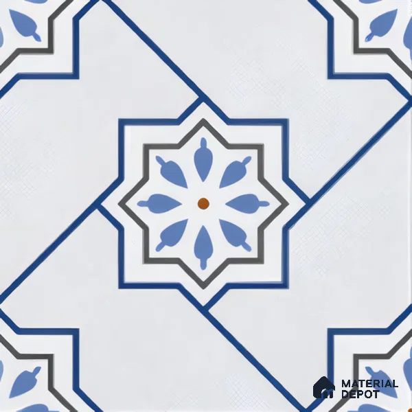 Moroccan Wall & Floor Tile TL 04939 Marrakech Blossom Blues 1 ft x 1 ft Ceramic Matte Finish - 9 mm | Suitable for Bathroom, Kitchen, Balcony | Please Expect a Slight Variation of Pattern (Sample)