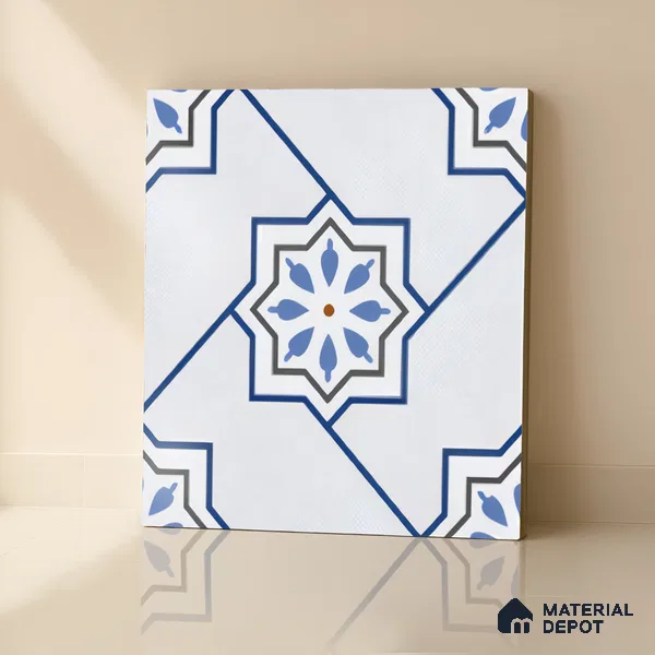 Moroccan Wall & Floor Tile TL 04939 Marrakech Blossom Blues 1 ft x 1 ft Ceramic Matte Finish - 9 mm | Suitable for Bathroom, Kitchen, Balcony | Please Expect a Slight Variation of Pattern (Sample)