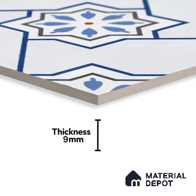 Moroccan Wall & Floor Tile TL 04939 Marrakech Blossom Blues 1 ft x 1 ft Ceramic Matte Finish - 9 mm | Suitable for Bathroom, Kitchen, Balcony | Please Expect a Slight Variation of Pattern (Sample)
