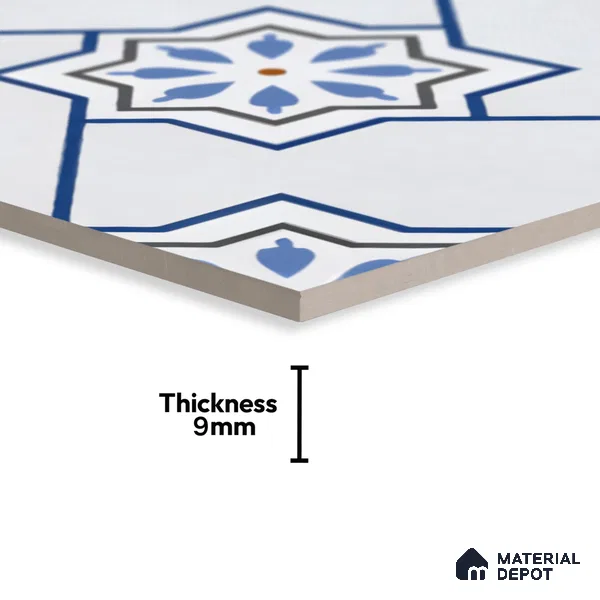 Moroccan Wall & Floor Tile TL 04939 Marrakech Blossom Blues 1 ft x 1 ft Ceramic Matte Finish - 9 mm | Suitable for Bathroom, Kitchen, Balcony | Please Expect a Slight Variation of Pattern (Sample)