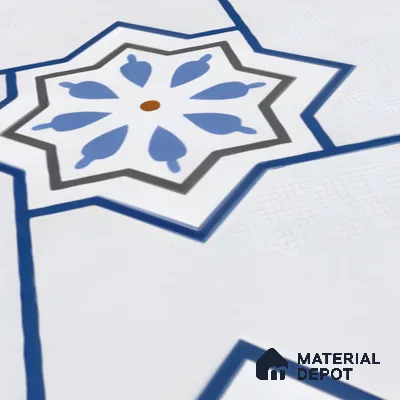 Moroccan Wall & Floor Tile TL 04939 Marrakech Blossom Blues 1 ft x 1 ft Ceramic Matte Finish - 9 mm | Suitable for Bathroom, Kitchen, Balcony | Please Expect a Slight Variation of Pattern (Sample)