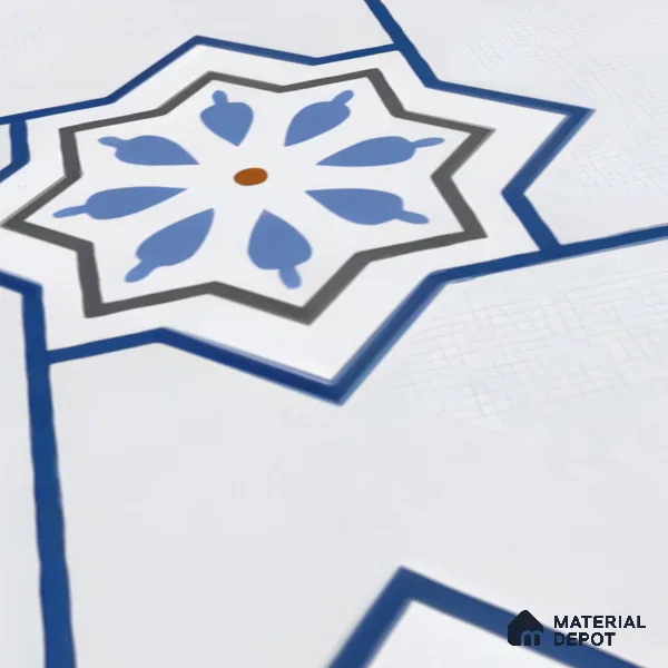 Moroccan Wall & Floor Tile TL 04939 Marrakech Blossom Blues 1 ft x 1 ft Ceramic Matte Finish - 9 mm | Suitable for Bathroom, Kitchen, Balcony | Please Expect a Slight Variation of Pattern (Sample)