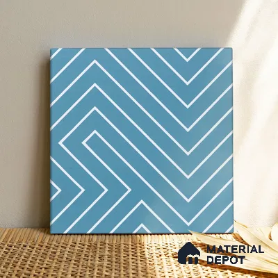 Abstract Wall & Floor Tile TL 04941 Marrakech Lines Blue 1 ft x 1 ft Ceramic Matte Finish - 9 mm | Suitable for Living Room, Bedroom, Bathroom, Courtyard, Balcony | Please Expect a Slight Variation of Pattern (Sample)
