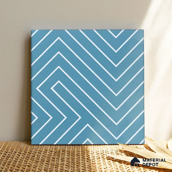 Abstract Wall & Floor Tile TL 04941 Marrakech Lines Blue 1 ft x 1 ft Ceramic Matte Finish - 9 mm | Suitable for Living Room, Bedroom, Bathroom, Courtyard, Balcony | Please Expect a Slight Variation of Pattern (Sample)