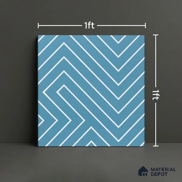 Abstract Wall & Floor Tile TL 04941 Marrakech Lines Blue 1 ft x 1 ft Ceramic Matte Finish - 9 mm | Suitable for Living Room, Bedroom, Bathroom, Courtyard, Balcony | Please Expect a Slight Variation of Pattern (Sample)