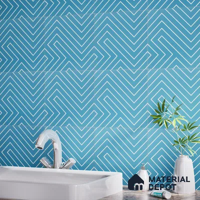 Abstract Wall & Floor Tile TL 04941 Marrakech Lines Blue 1 ft x 1 ft Ceramic Matte Finish - 9 mm | Suitable for Living Room, Bedroom, Bathroom, Courtyard, Balcony | Please Expect a Slight Variation of Pattern (Sample)