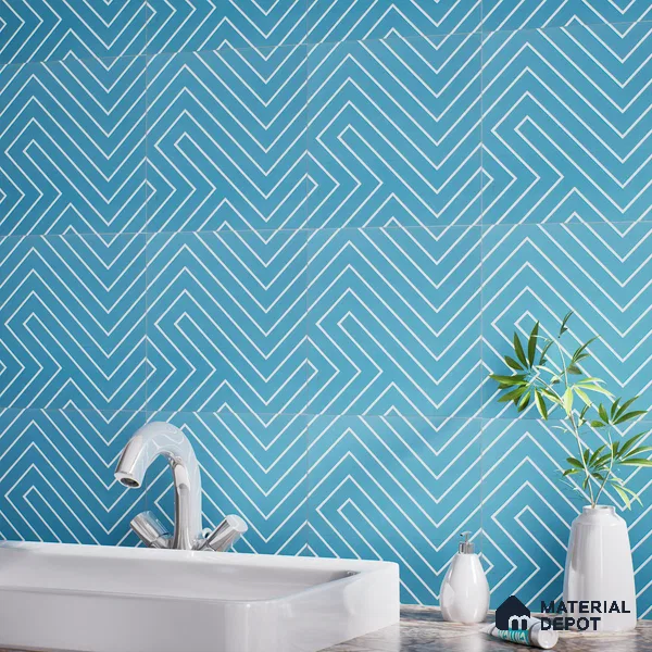 Abstract Wall & Floor Tile TL 04941 Marrakech Lines Blue 1 ft x 1 ft Ceramic Matte Finish - 9 mm | Suitable for Living Room, Bedroom, Bathroom, Courtyard, Balcony | Please Expect a Slight Variation of Pattern (Sample)