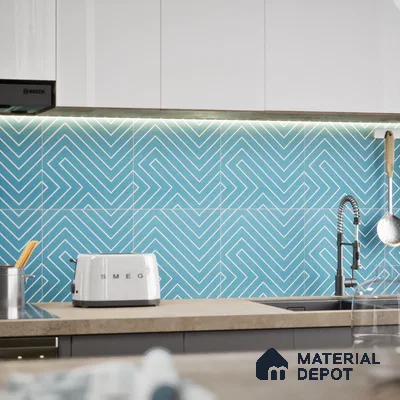 Abstract Wall & Floor Tile TL 04941 Marrakech Lines Blue 1 ft x 1 ft Ceramic Matte Finish - 9 mm | Suitable for Living Room, Bedroom, Bathroom, Courtyard, Balcony | Please Expect a Slight Variation of Pattern (Sample)