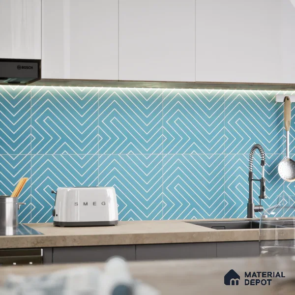 Abstract Wall & Floor Tile TL 04941 Marrakech Lines Blue 1 ft x 1 ft Ceramic Matte Finish - 9 mm | Suitable for Living Room, Bedroom, Bathroom, Courtyard, Balcony | Please Expect a Slight Variation of Pattern (Sample)