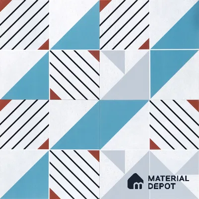 Abstract Wall & Floor Tile TL 04942 Marrakech Ocean White 1 ft x 1 ft Ceramic Matte Finish - 9 mm | Random 2 | Suitable for Living Room, Bedroom, Bathroom, Courtyard, Balcony | Please Expect a Slight Variation of Pattern (Sample)