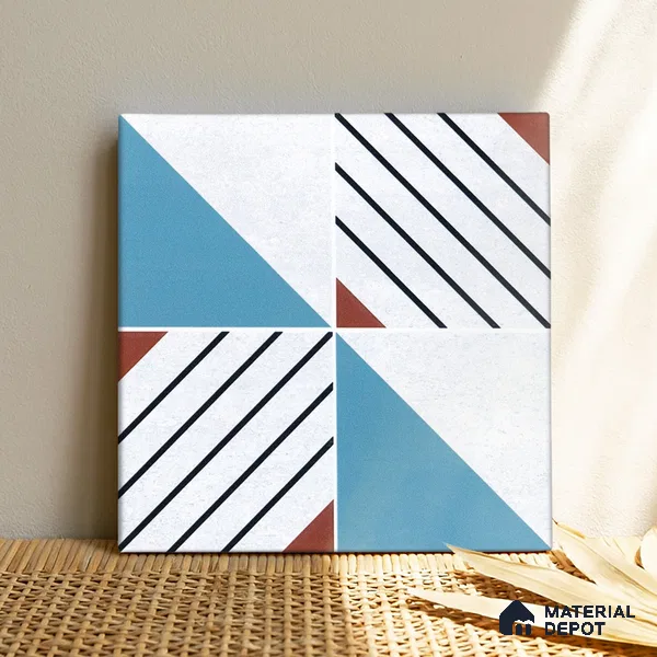 Abstract Wall & Floor Tile TL 04942 Marrakech Ocean White 1 ft x 1 ft Ceramic Matte Finish - 9 mm | Random 2 | Suitable for Living Room, Bedroom, Bathroom, Courtyard, Balcony | Please Expect a Slight Variation of Pattern (Sample)
