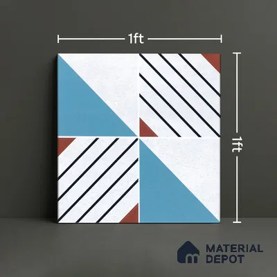 Abstract Wall & Floor Tile TL 04942 Marrakech Ocean White 1 ft x 1 ft Ceramic Matte Finish - 9 mm | Random 2 | Suitable for Living Room, Bedroom, Bathroom, Courtyard, Balcony | Please Expect a Slight Variation of Pattern (Sample)