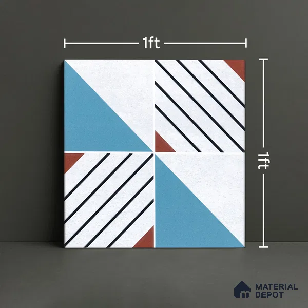 Abstract Wall & Floor Tile TL 04942 Marrakech Ocean White 1 ft x 1 ft Ceramic Matte Finish - 9 mm | Random 2 | Suitable for Living Room, Bedroom, Bathroom, Courtyard, Balcony | Please Expect a Slight Variation of Pattern (Sample)
