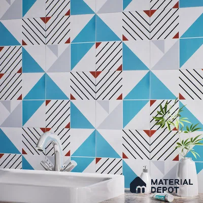 Abstract Wall & Floor Tile TL 04942 Marrakech Ocean White 1 ft x 1 ft Ceramic Matte Finish - 9 mm | Random 2 | Suitable for Living Room, Bedroom, Bathroom, Courtyard, Balcony | Please Expect a Slight Variation of Pattern (Sample)