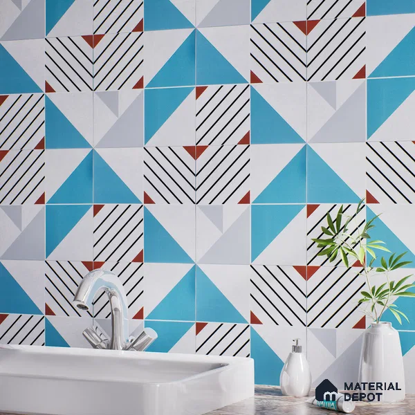 Abstract Wall & Floor Tile TL 04942 Marrakech Ocean White 1 ft x 1 ft Ceramic Matte Finish - 9 mm | Random 2 | Suitable for Living Room, Bedroom, Bathroom, Courtyard, Balcony | Please Expect a Slight Variation of Pattern (Sample)