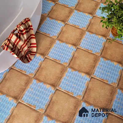 Moroccan Wall & Floor Tile TL 04951 Riad Rustic Decor Mud Brown Azul 1 ft x 1 ft Ceramic Matte Finish - 9 mm | Suitable for Bathroom, Kitchen, Balcony | Please Expect a Slight Variation of Pattern (Sample)