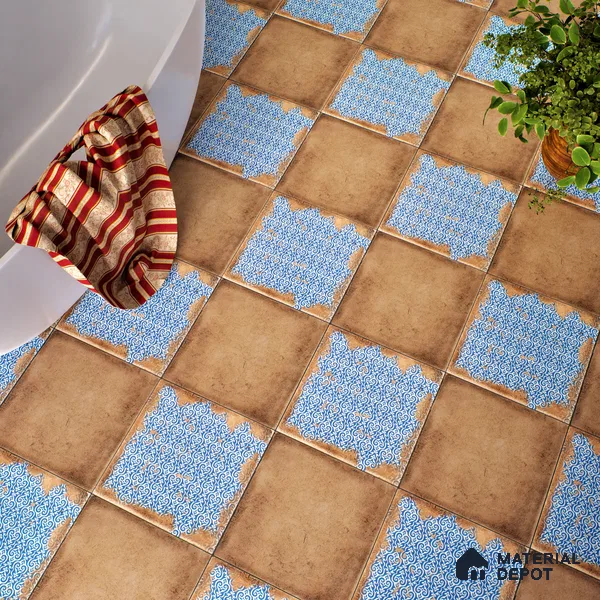 Moroccan Wall & Floor Tile TL 04951 Riad Rustic Decor Mud Brown Azul 1 ft x 1 ft Ceramic Matte Finish - 9 mm | Suitable for Bathroom, Kitchen, Balcony | Please Expect a Slight Variation of Pattern (Sample)