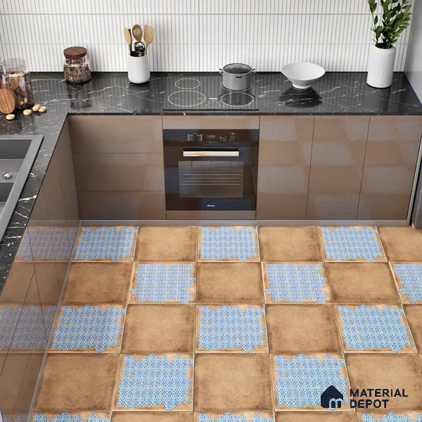 Moroccan Wall & Floor Tile TL 04951 Riad Rustic Decor Mud Brown Azul 1 ft x 1 ft Ceramic Matte Finish - 9 mm | Suitable for Bathroom, Kitchen, Balcony | Please Expect a Slight Variation of Pattern (Sample)