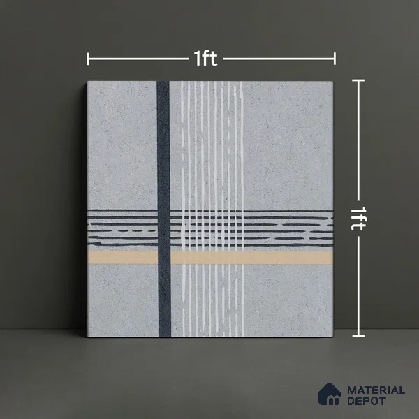 Abstract Wall & Floor Tile TL 04954 Marrakech Nordish Linea 1 ft x 1 ft Ceramic Matte Finish - 9 mm | Random 2 | Suitable for Living Room, Bedroom, Bathroom, Courtyard, Balcony | Please Expect a Slight Variation of Pattern (Sample)