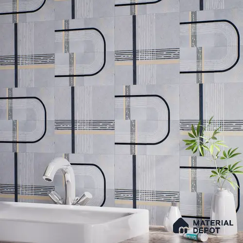 Geometric Wall & Floor Tile TL 04954 Marrakech Nordish Linea 1 ft x 1 ft Ceramic Matte Finish - 9 mm | Random 2 | Suitable for Living Room, Bedroom, Bathroom, Courtyard, Balcony | Please Expect a Slight Variation of Pattern