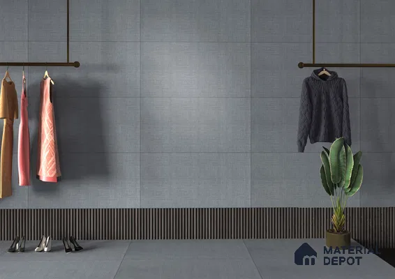 Contemporary Clothing Display with Textured Grey Tiles | Material Depot