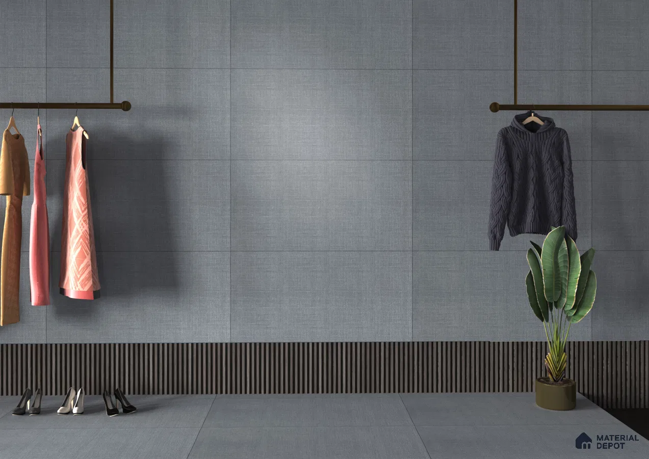 Contemporary Clothing Display with Textured Grey Tiles | Material Depot