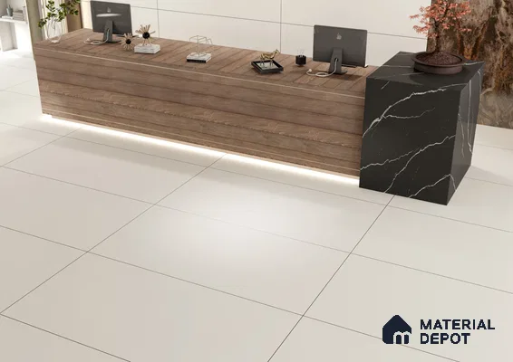 Elegant Reception Desk with Minimalist Large-Format Tiles | Material Depot