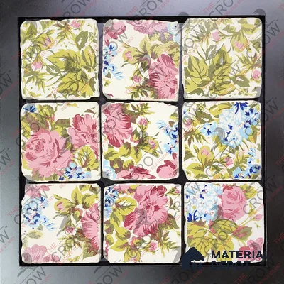 Handmade Third Fired Tumbled Tile TL 12984 Rose Chintz 97x97 mm Satin Finish Vitrified Full Body Mutipurpose Wall & Floor English Series Tile - 10 mm