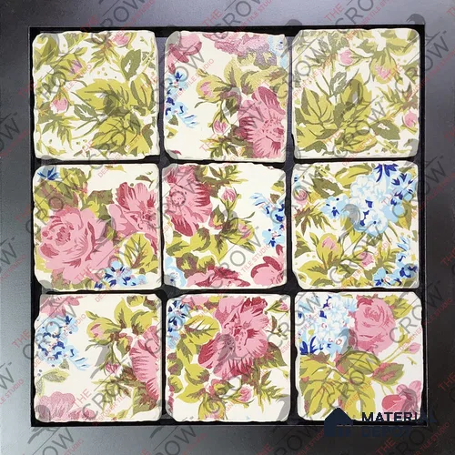 Handmade Third Fired Tumbled Tile TL 12984 Rose Chintz 97x97 mm Satin Finish Vitrified Full Body Mutipurpose Wall & Floor English Series Tile - 10 mm