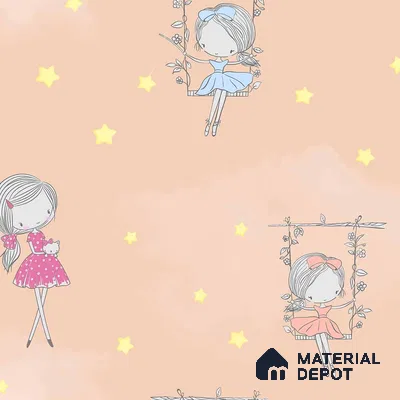 Fairies in the Sky, Wallpaper Design for Girls Room, Peach 10 Meter x 19.68 Inches Canvas Paper Type Wallpaper -54 Sq. Ft. | Minimum 15% wastage during installation