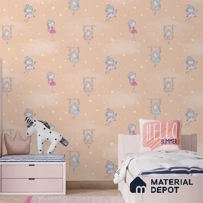 Fairies in the Sky, Wallpaper Design for Girls Room, Peach 10 Meter x 19.68 Inches Soft Feel Paper Type Wallpaper -54 Sq. Ft. | Minimum 15% wastage during installation