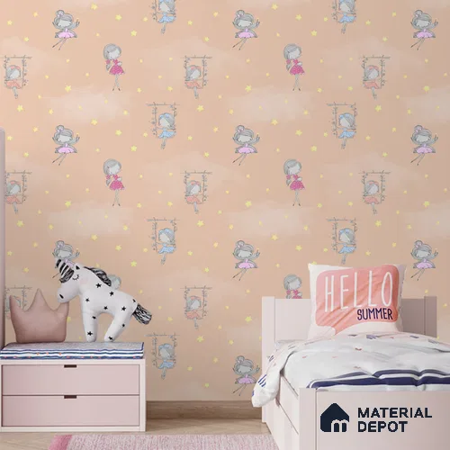 Fairies in the Sky, Wallpaper Design for Girls Room, Peach 10 Meter x 19.68 Inches Soft Feel Paper Type Wallpaper -54 Sq. Ft. | Minimum 15% wastage during installation
