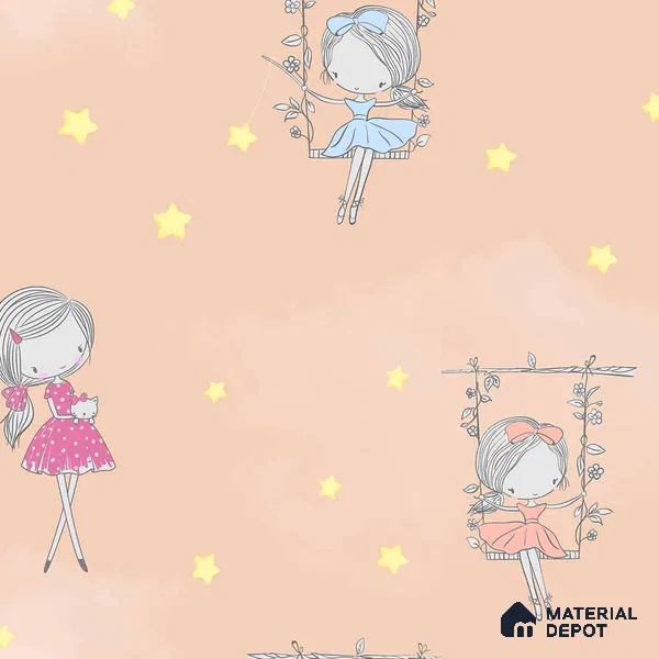 Fairies in the Sky, Wallpaper Design for Girls Room, Peach 10 Meter x 19.68 Inches Soft Feel Paper Type Wallpaper -54 Sq. Ft. | Minimum 15% wastage during installation